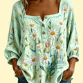 Women's Boho Summer Green Hippie Blouse | Flowy Loose Peasant Top – Size XL