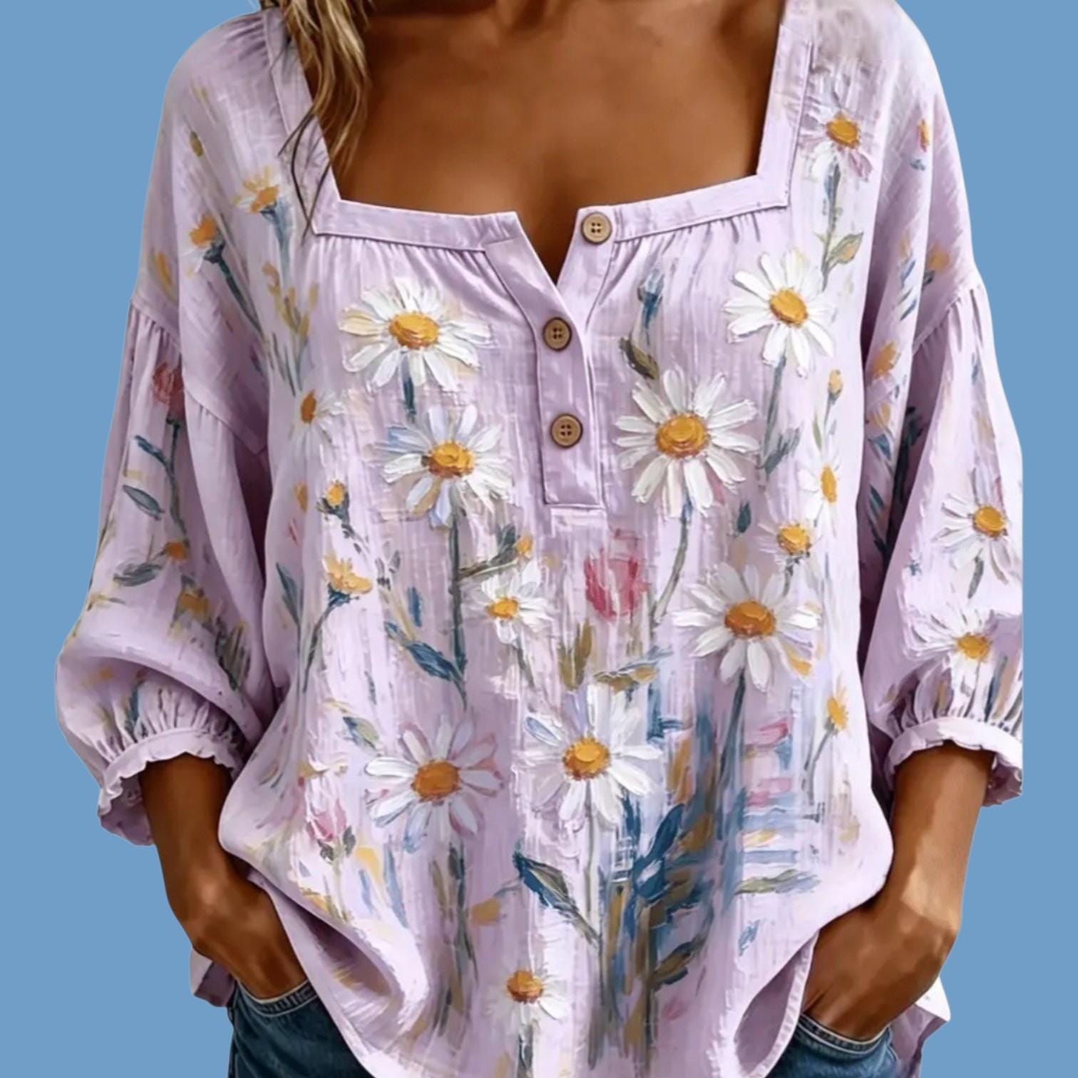 Boho Flowy Blouse - Women's Boutique Floral Top- Lavender Flowy Blouse - Size: M