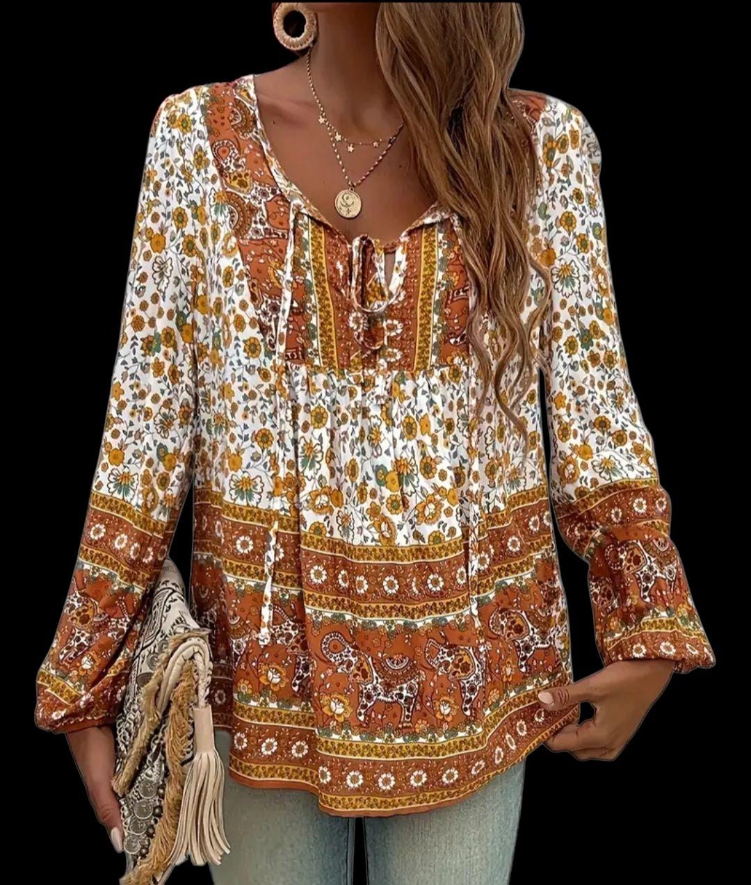 Women's New (XL) Coffee Brown  Bohemian Dream Top – Effortless Style & Comfort