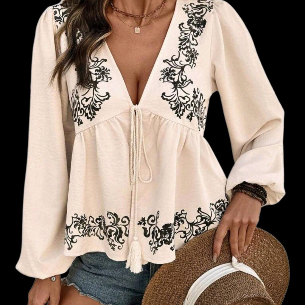 Bohemian Hippie 70's Style Flowy Top with Ties – XL