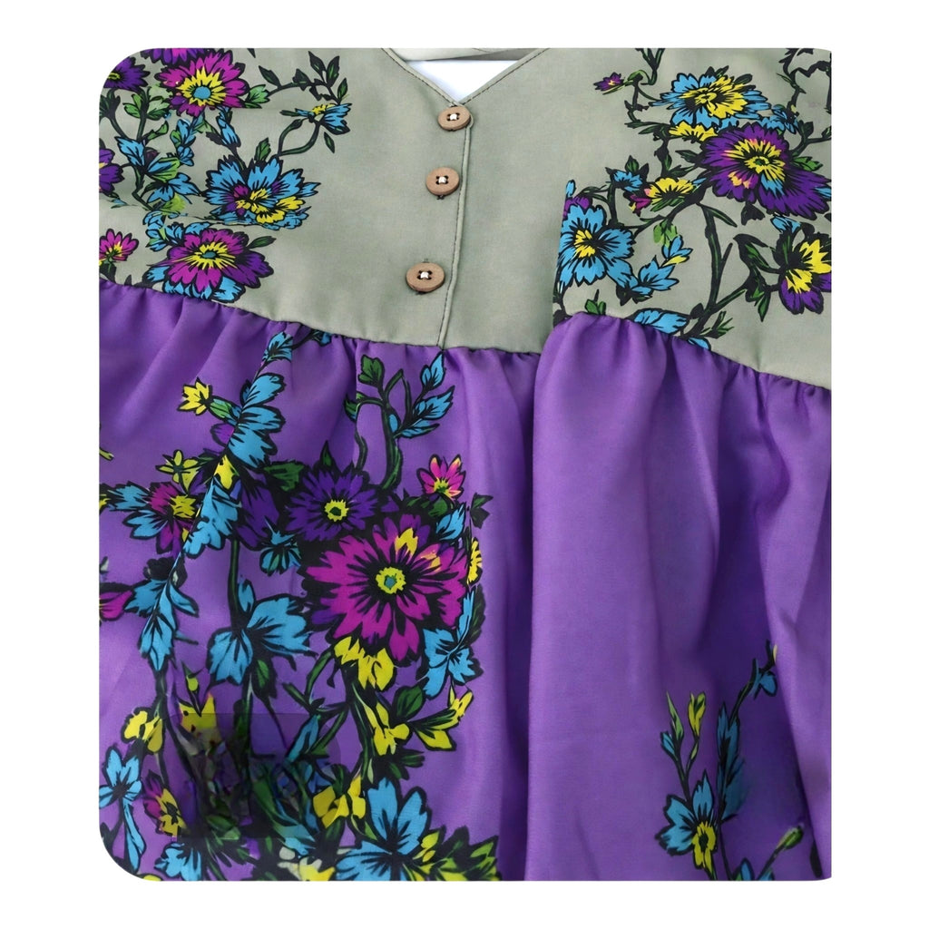 Boho Floral Loose Fitting Blouse for Women | Sage Green & Lavender – Size L