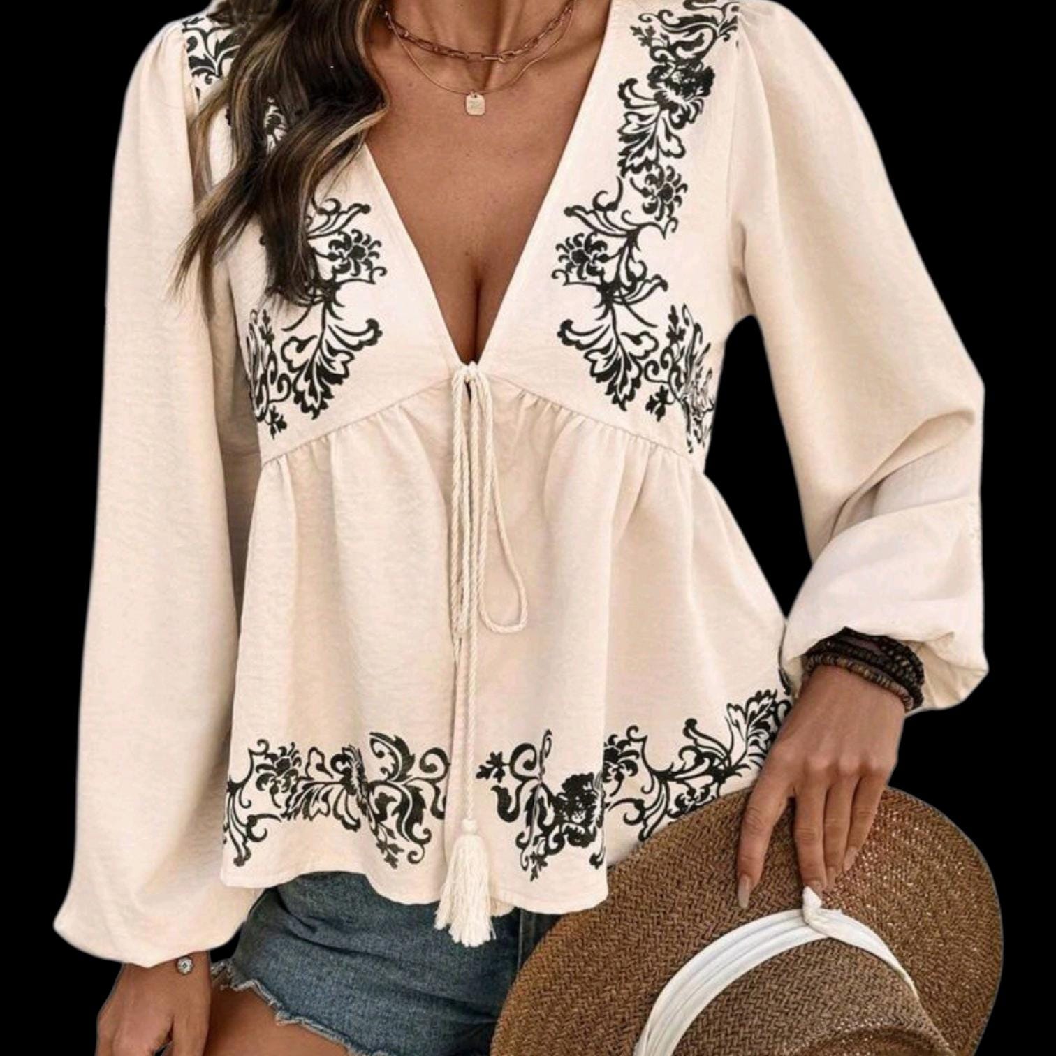 Bohemian Flowy Loose Top with Ties – XL