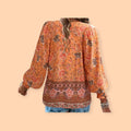 Women's Boho Floral Blouse | Long Sleeve Relaxed Fit Top – Size XL