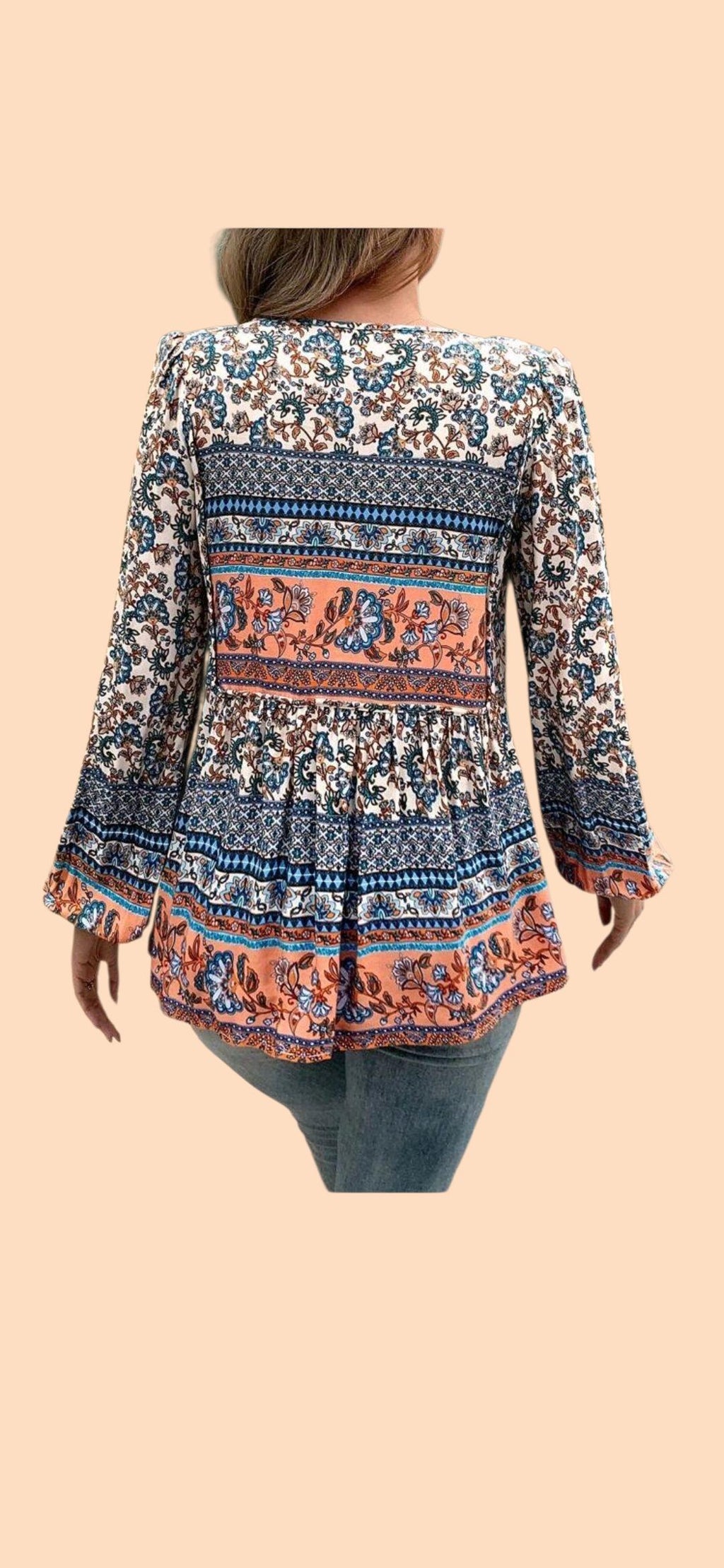 Women's Boho Peplum Blouse | Flowy Long Tunic Top – Size L