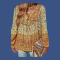 Boho Women's Top | Orange Yellow Flowy V-Neck Long Sleeve | Hippie Free Spirit - Size: XL