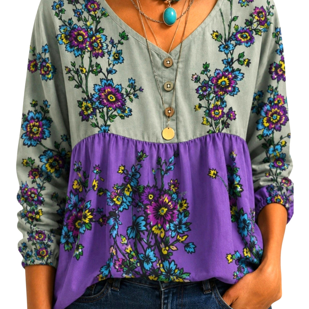 Boho Floral Peasant Top for Women | 70s Hippie Blouse – Size XL