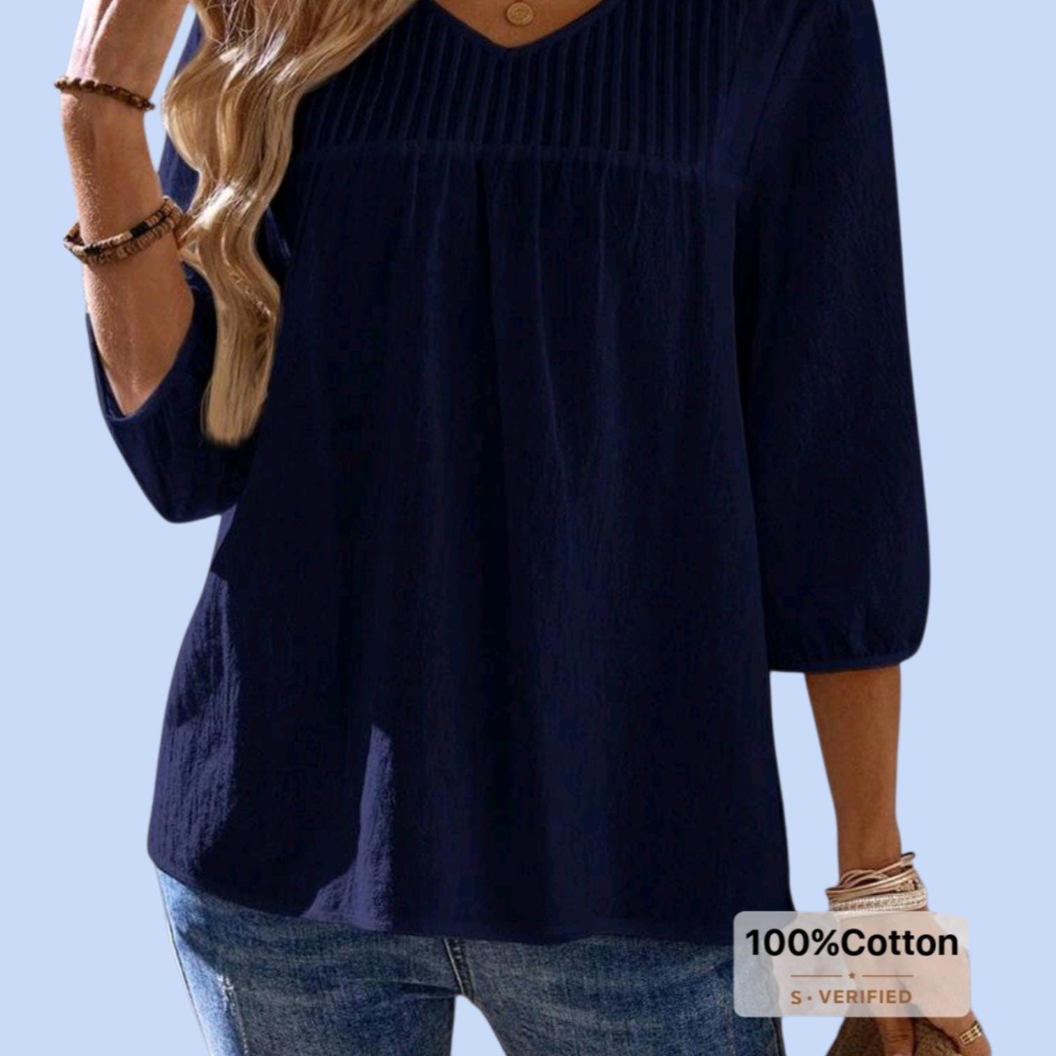 Boho Peasant Top - Flowy Tunic - Pleated Bohemian Blouse Size: L