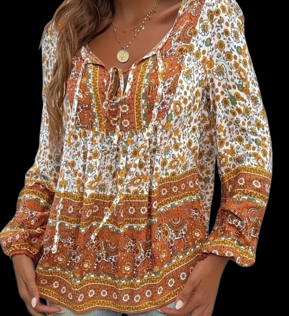 Women's New (XL) Coffee Brown  Bohemian Dream Top – Effortless Style & Comfort
