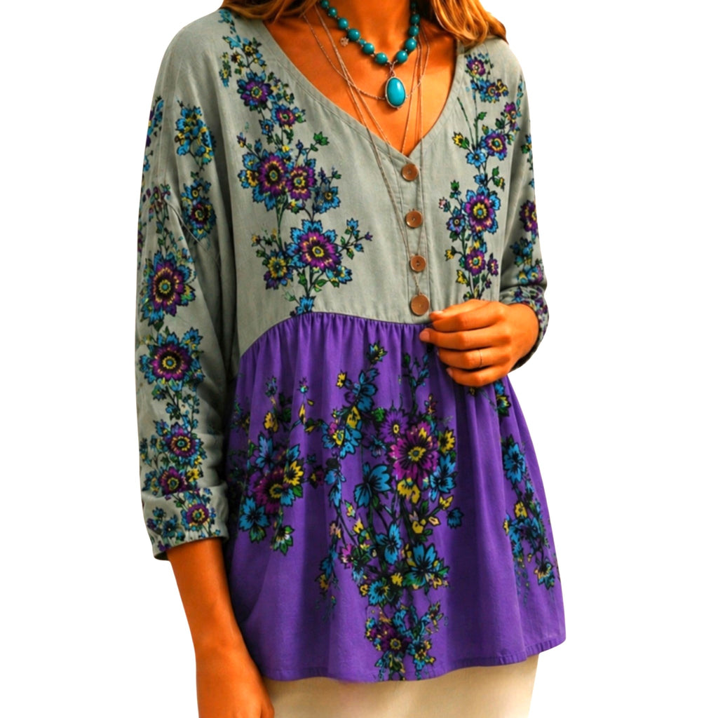 Boho Floral Peasant Top for Women | 70s Hippie Blouse – Size XL