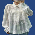 Women's Boho White 100% Cotton Button-Down Blouse – Feminine Flowy Fit – One Size
