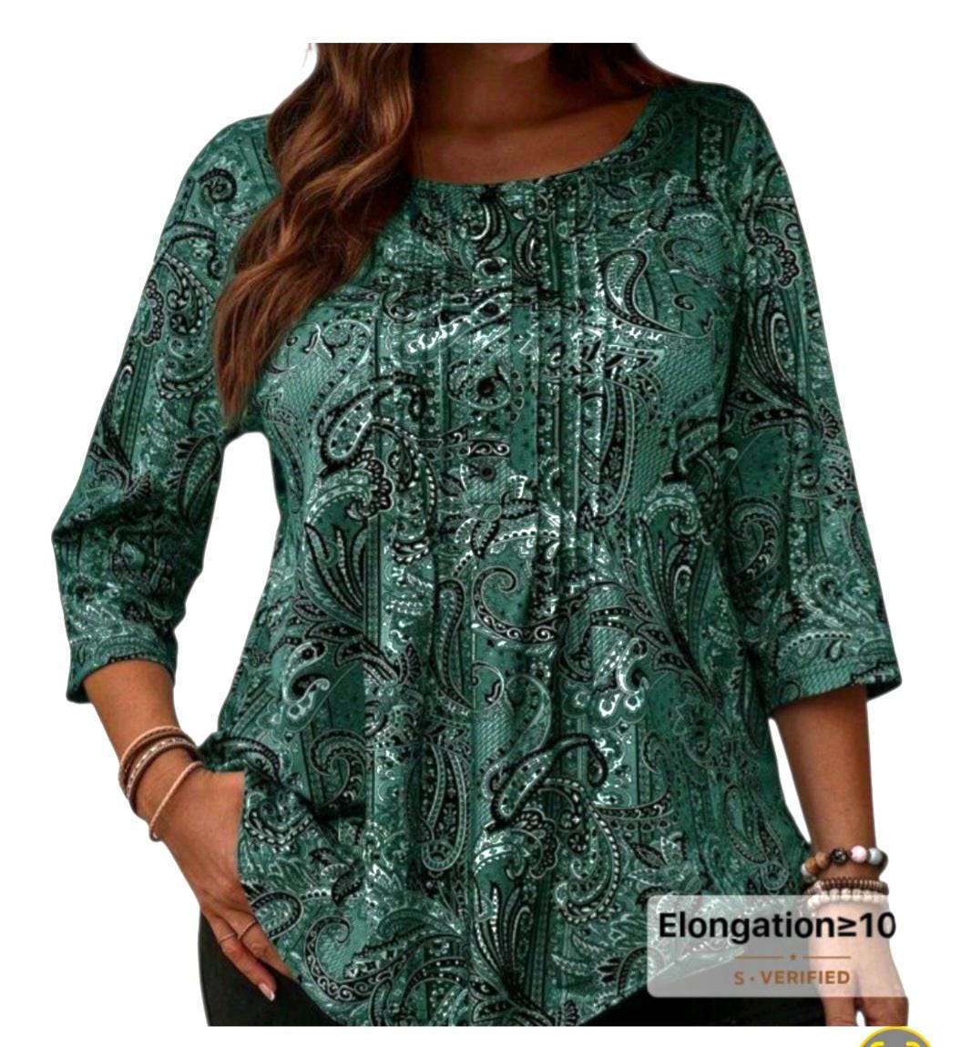 Women's Plus Size Boho Blouse | Dark Green Knit Hippie Top (2XL / 16)