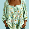 Women's Mint Daisy Print Boho Blouse | Boutique Floral Flowy Top – Size L