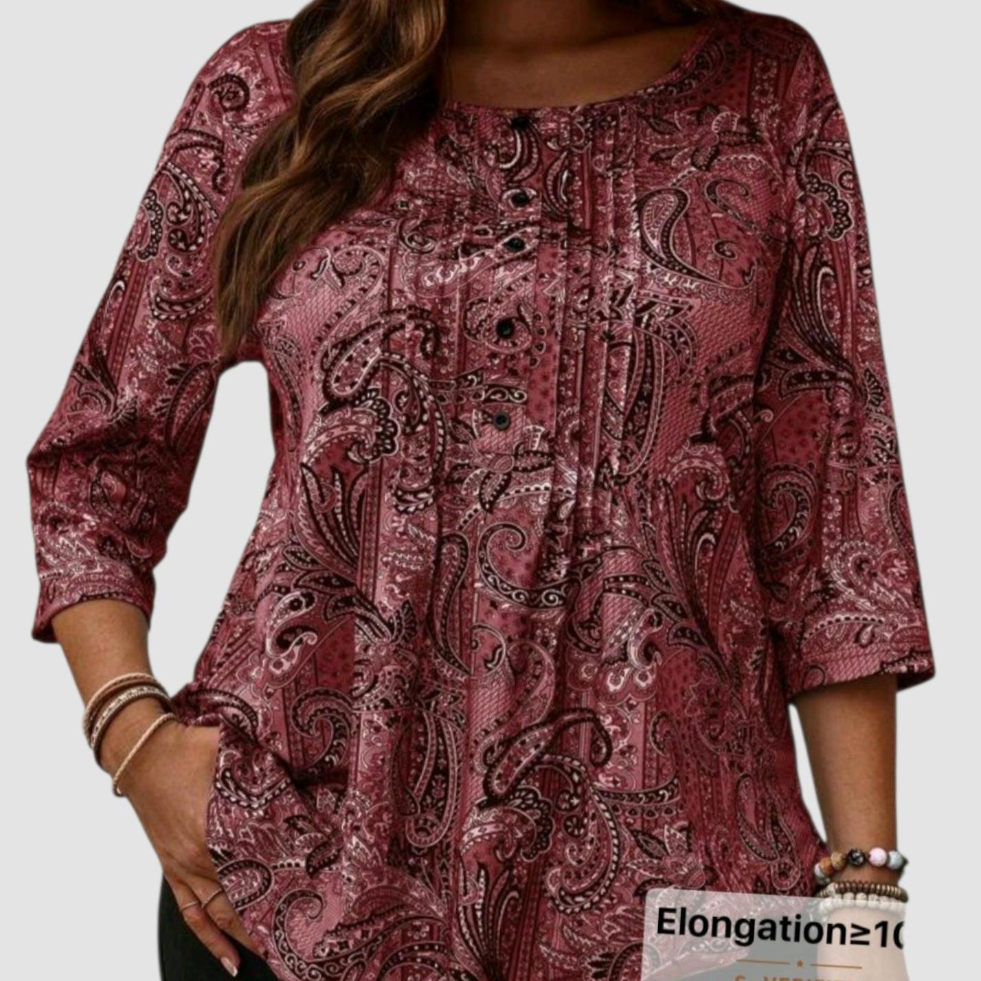 Women's Plus Size Boho Blouse | Burgundy Knit Top, Long Sleeve (4XL / 20)