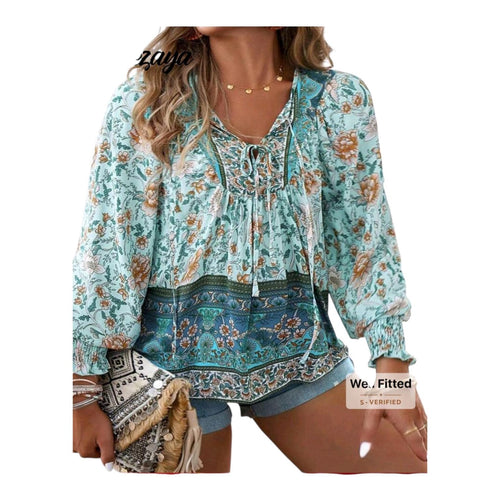 Bohemian (XXL) Blue Blouse, 70's Hippie Style Top, Casual Loose Flowy Blouse