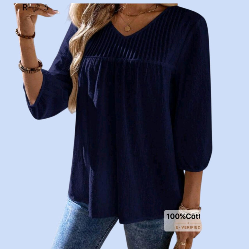 Boho Peasant Top - Flowy Tunic - Pleated Bohemian Blouse Size: L