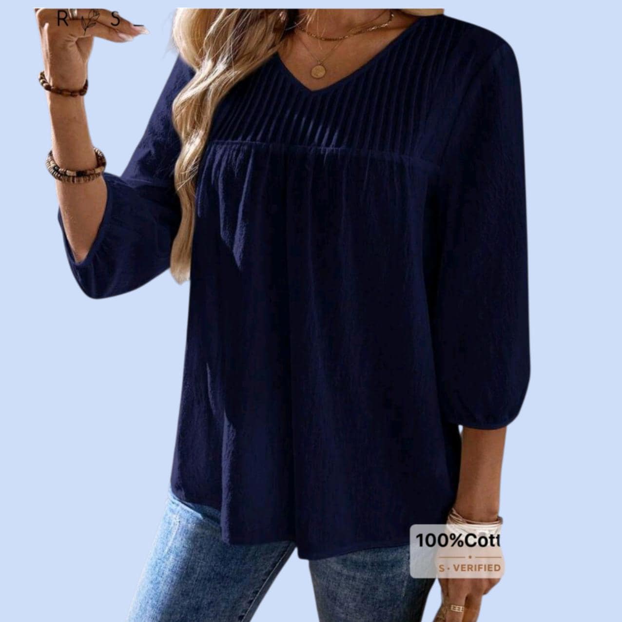 Boho Peasant Top - Flowy Tunic - Pleated Bohemian Blouse Size: L
