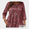 Women's Plus Size Boho Blouse | Burgundy Knit Top, Long Sleeve (4XL / 20)