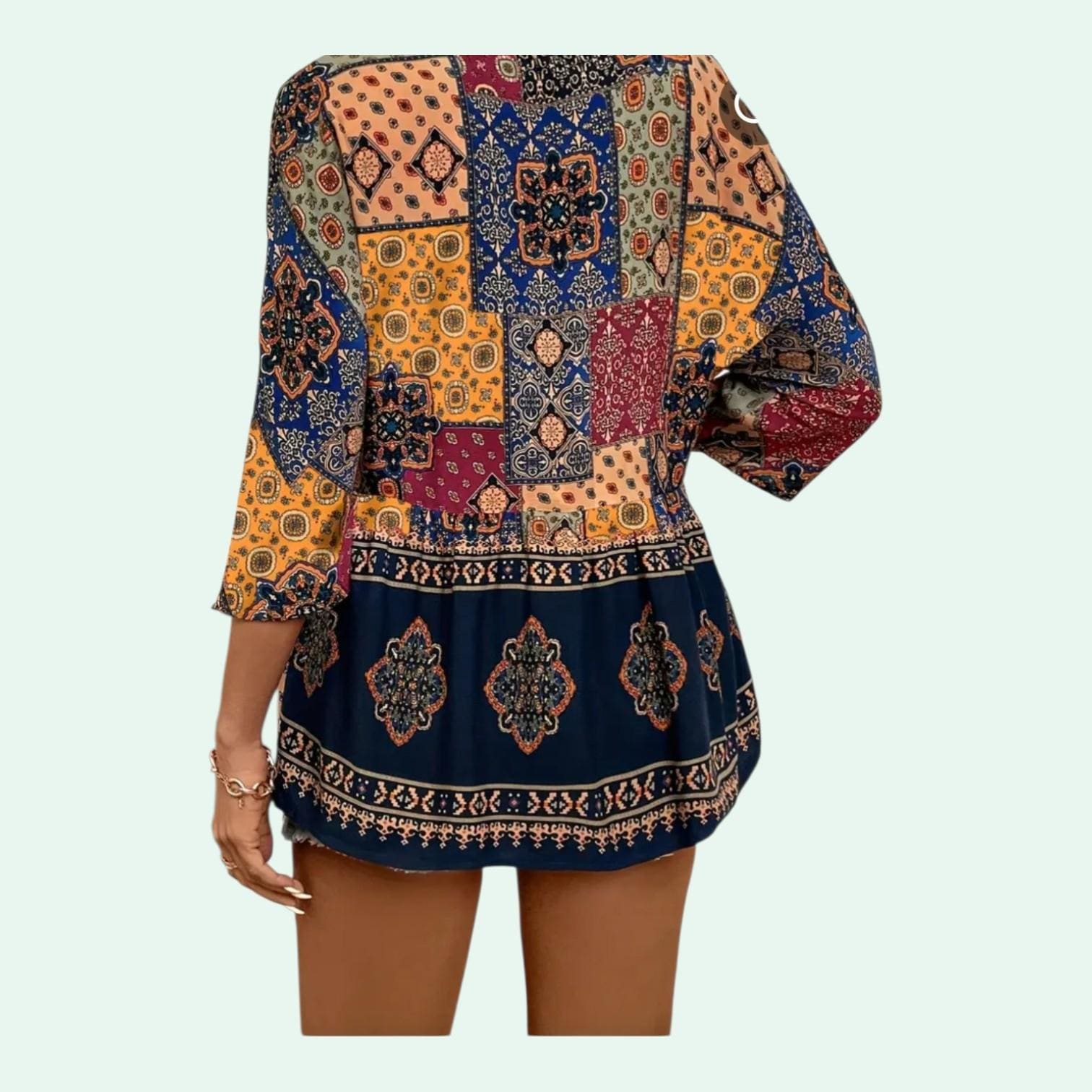 Women's Boho Patchwork Blouse | Tunic Top Hippie Chic – Size L