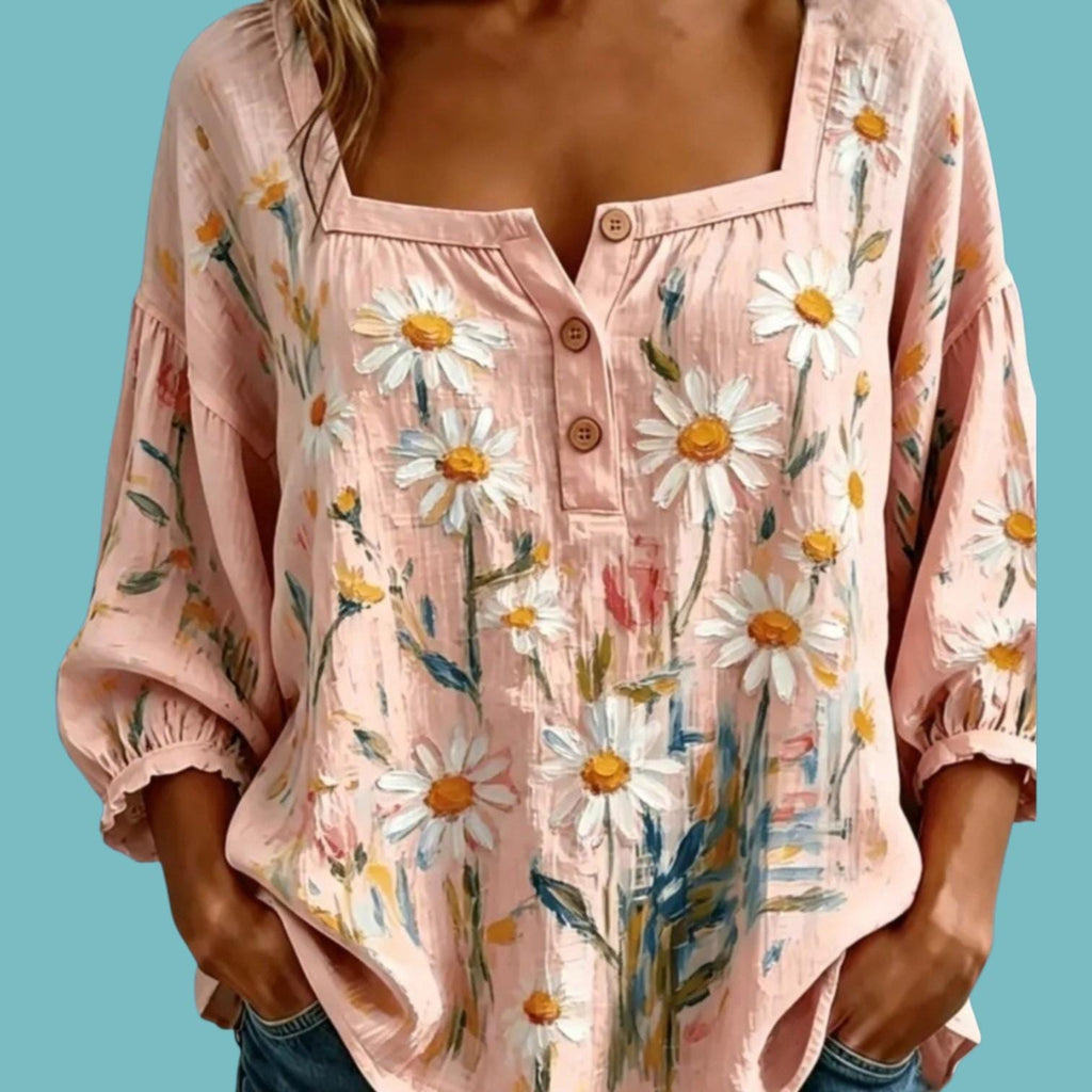Bohemian Pink Summer Blouse - Floral design - Women's Boho Top - Size: XL