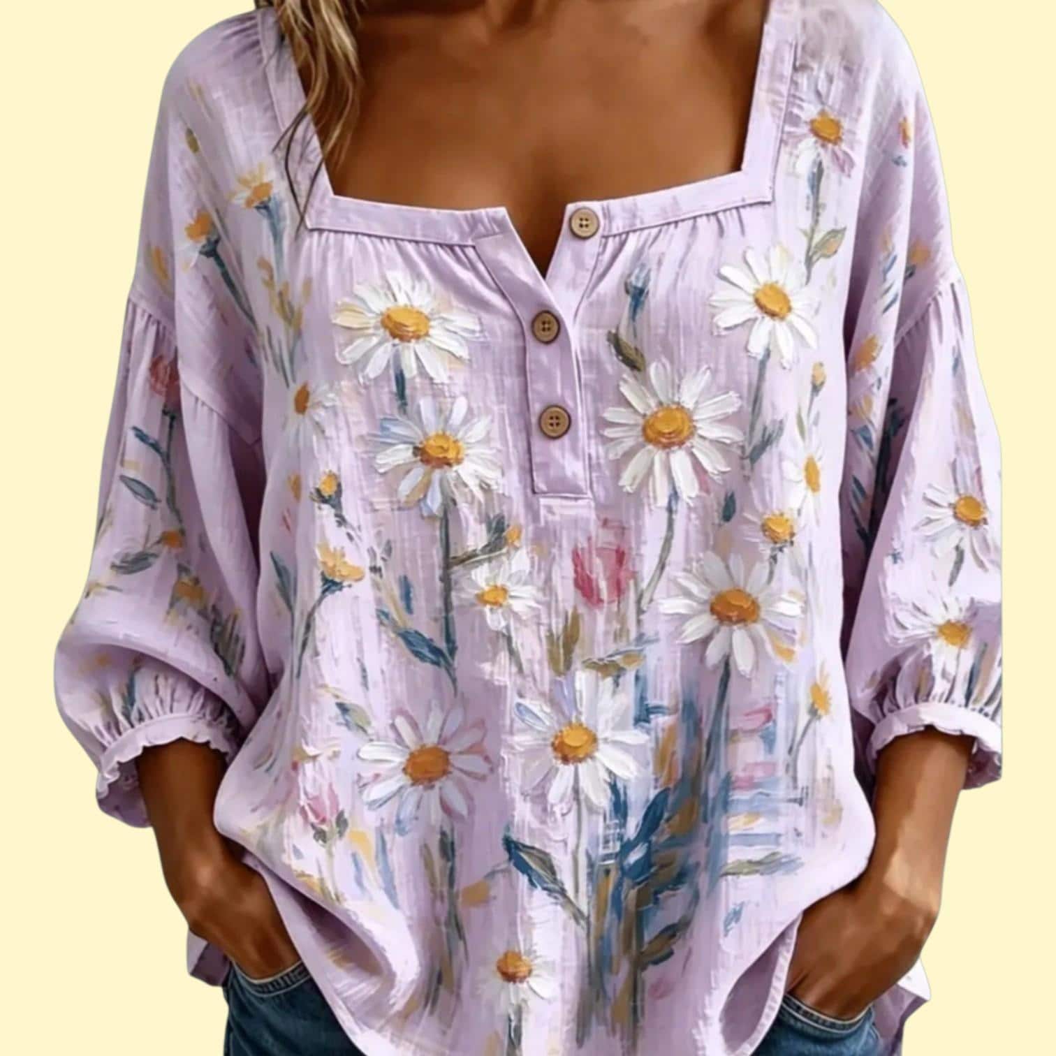 Women's Boho Lavender Floral Tunic Top | Loose Peasant Blouse – Size XXL