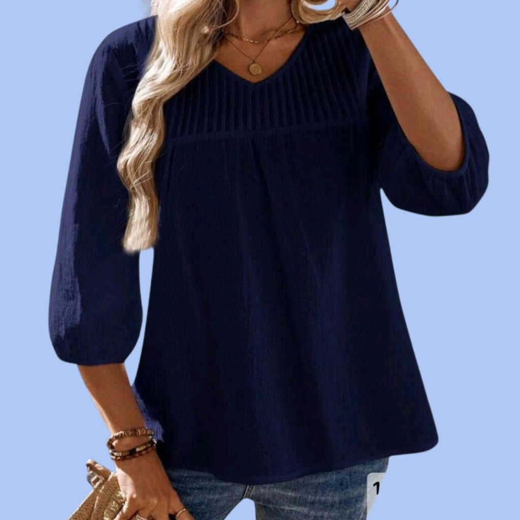 Boho Peasant Top - Flowy Tunic - Pleated Bohemian Blouse Size: L