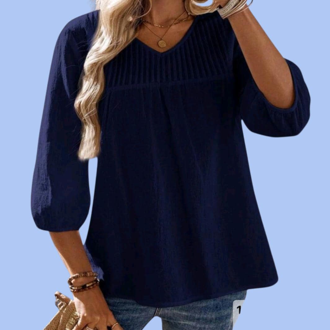 Boho Peasant Top - Flowy Tunic - Pleated Bohemian Blouse Size: L