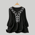 Plus Size 18 (3XL) Boho Black & White Embroidery Top, Casual or Dress Loose Flowy Hippie Style