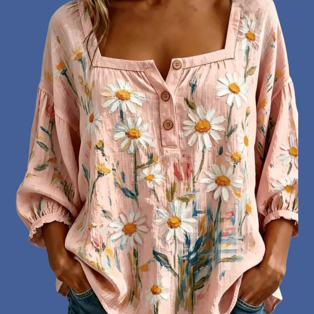 Bohemian Pink Summer Blouse - Floral design - Women's Boho Top - Size: XL
