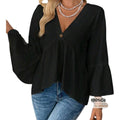 Boho 100% Cotton Black Blouse – Flowing V-Neck, Relaxed Fit | Size L