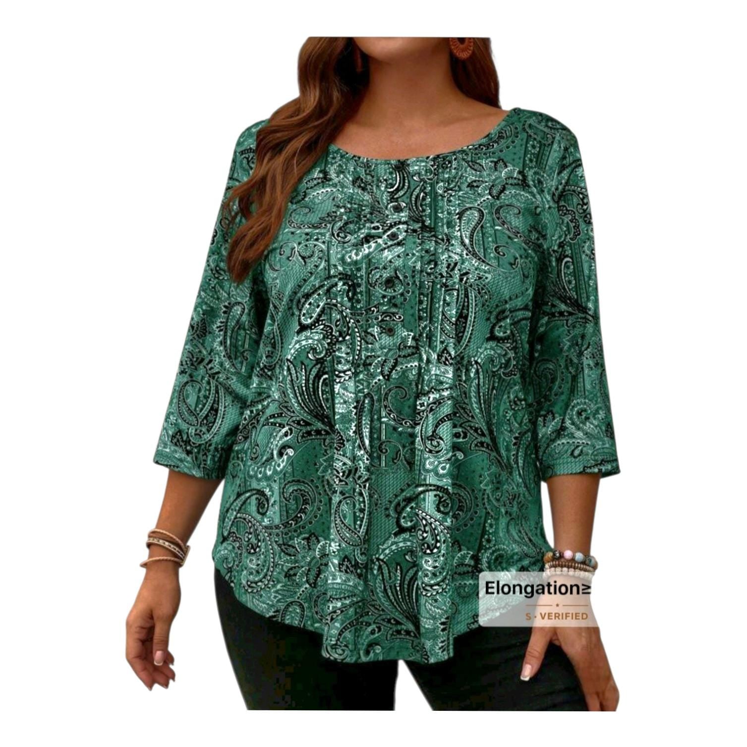 Women's Plus Size Boho Blouse | Dark Green Knit Hippie Top (2XL / 16)