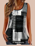 Black & White Boho Monochrome Tunic – Sleeveless Geometric Print, Elegant Bohemian Style – Size L