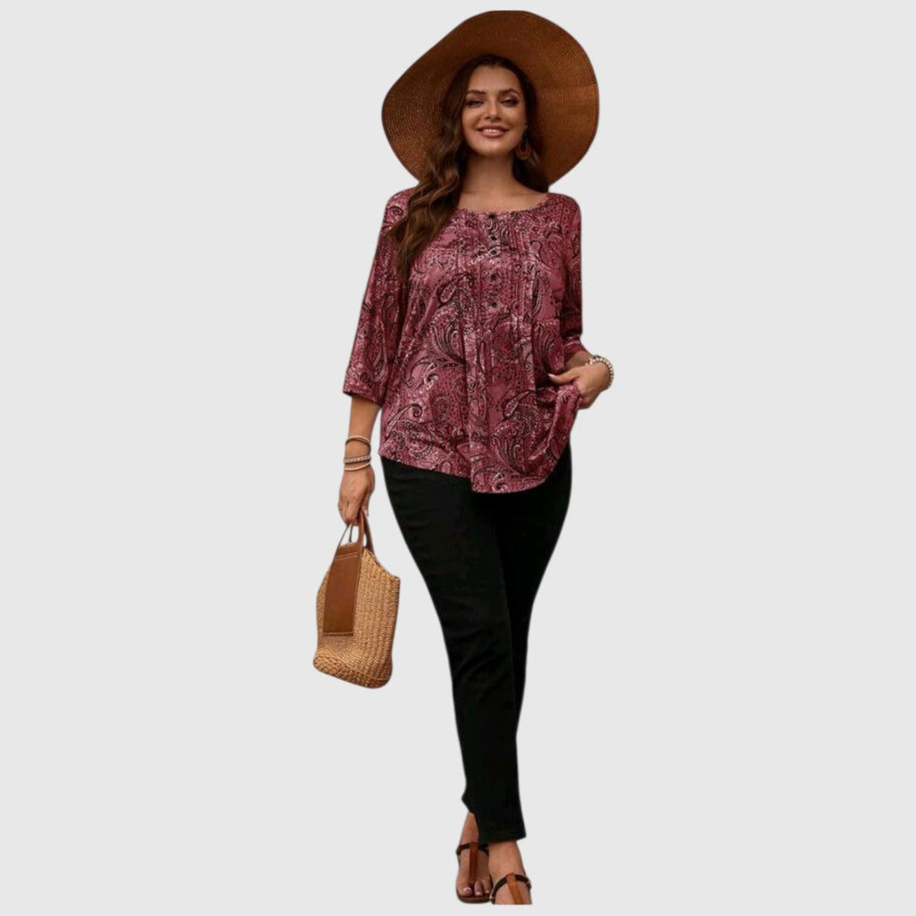 Women's Plus Size Boho Blouse | Burgundy Knit Top, Long Sleeve (4XL / 20)