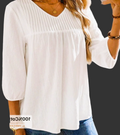 Bohemian Top, Flowy Feminine Blouse with Pleated V-Neckline- (XL)