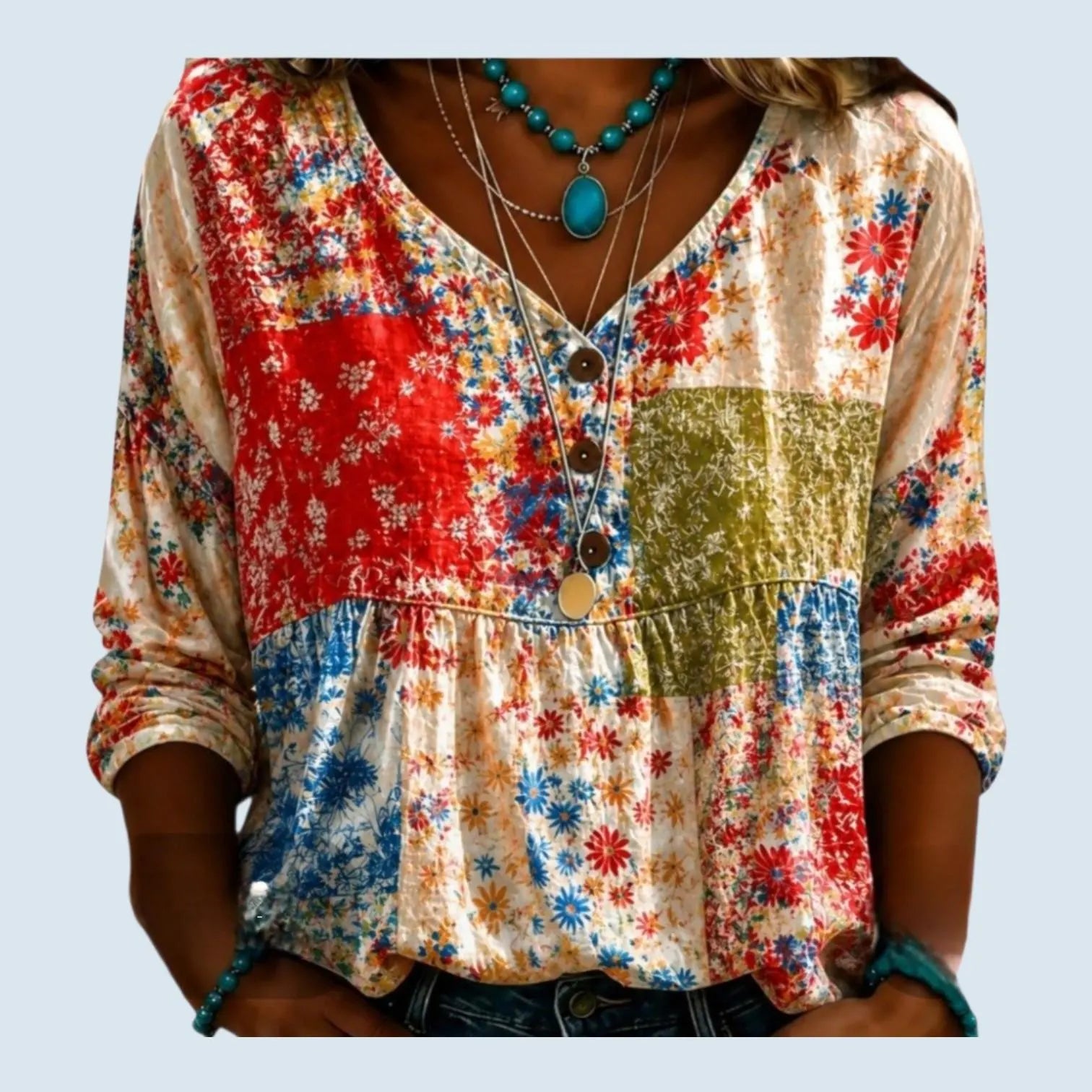 Boho Floral Flowy Blouse | Cottagecore Peasant Top | Vintage Inspired Bohemian Shirt – Size S