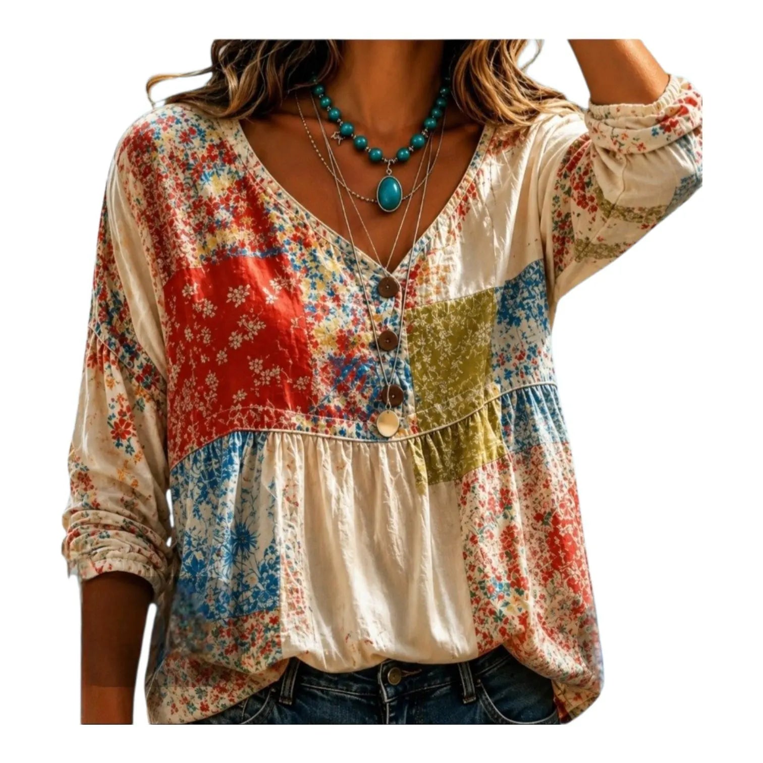 Boho Floral Flowy Blouse | Cottagecore Peasant Top | Vintage Inspired Bohemian Shirt – Size S