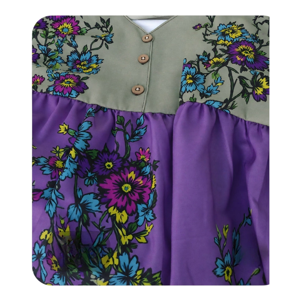 Boho Floral Peasant Top for Women — Lavender & Green Blouse | Gift Idea-Size: M