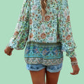 Boho Mint Green 70's Hippie Style Top, Casual Loose Flowy Blouse - (XXL)