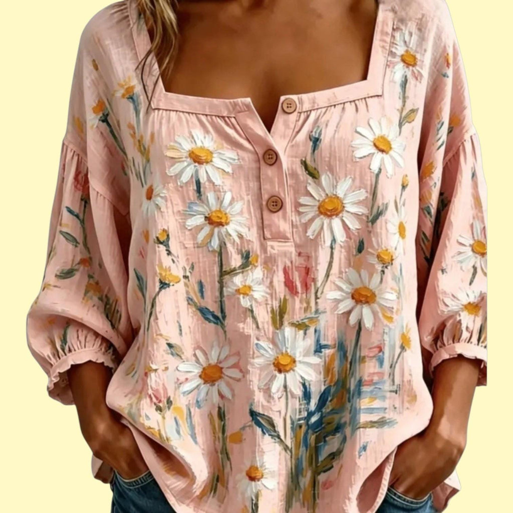 Bohemian Pink Summer Blouse - Floral design - Women's Boho Top - Size: XL