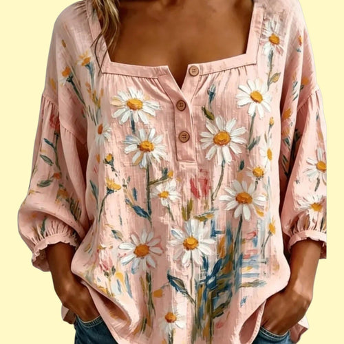 Bohemian Pink Summer Blouse - Floral design - Women's Boho Top - Size: XL