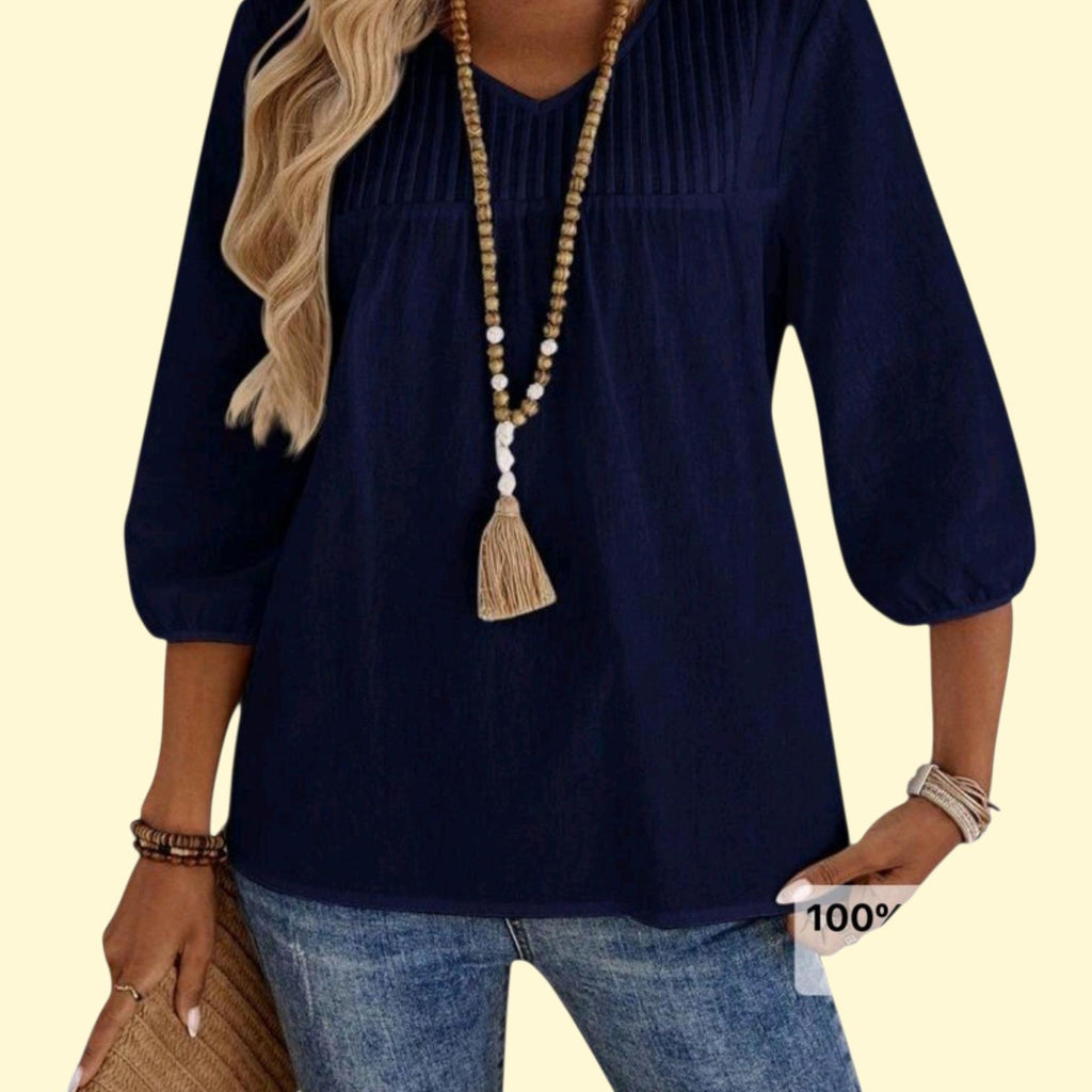 Boho Peasant Top - Flowy Tunic - Pleated Bohemian Blouse Size: L