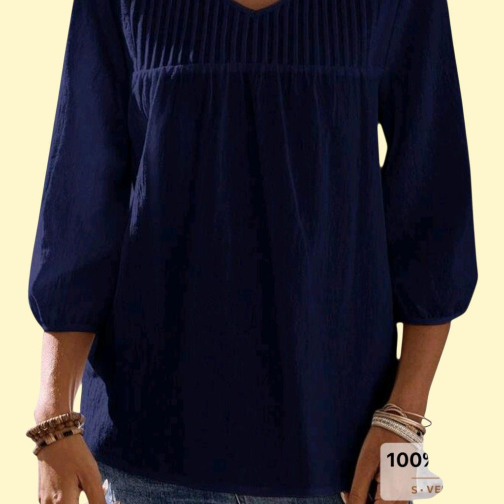 Boho Peasant Top - Flowy Tunic - Pleated Bohemian Blouse Size: L