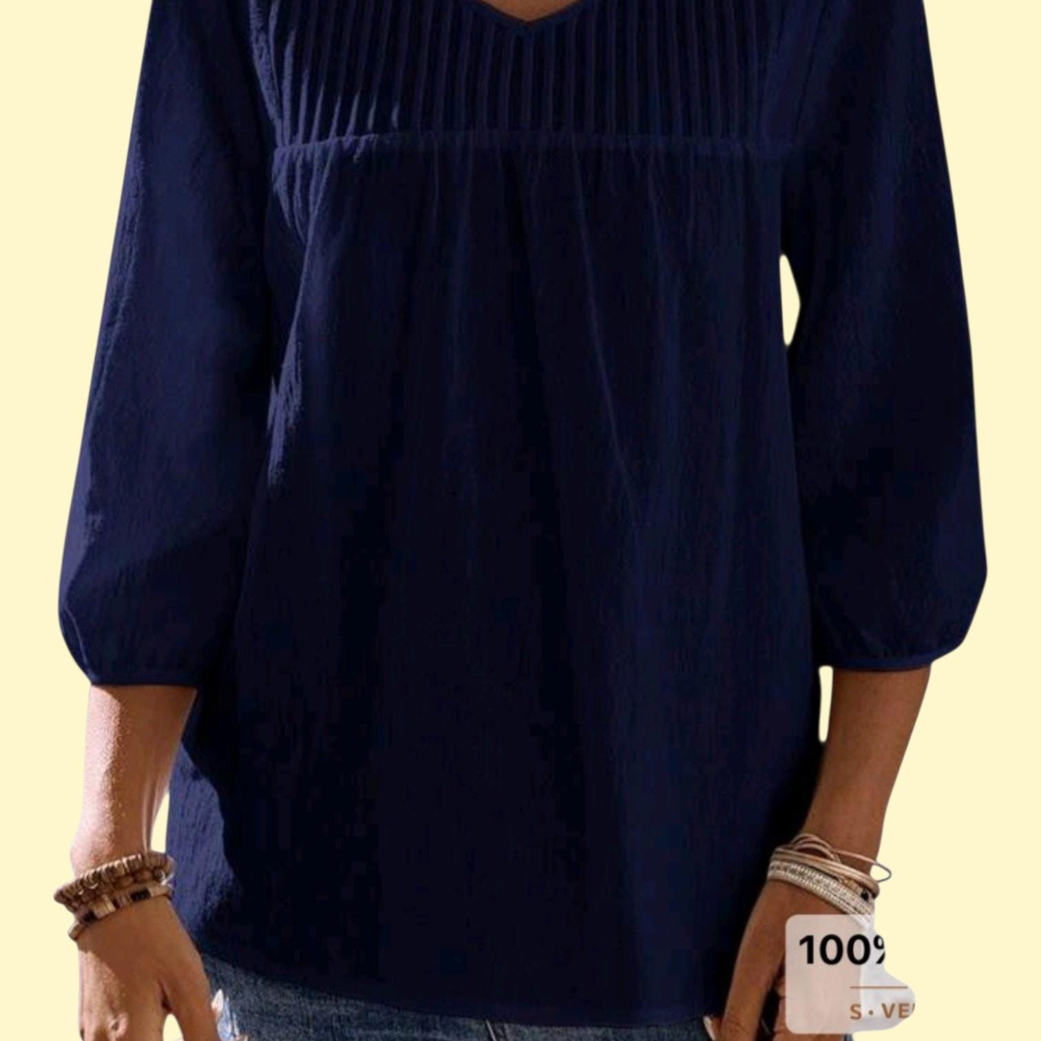 Boho Peasant Top - Flowy Tunic - Pleated Bohemian Blouse Size: L