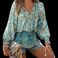 Sky Blue Boho Peasant Blouse – Women's XXL | Flowy, Comfortable & Elegant