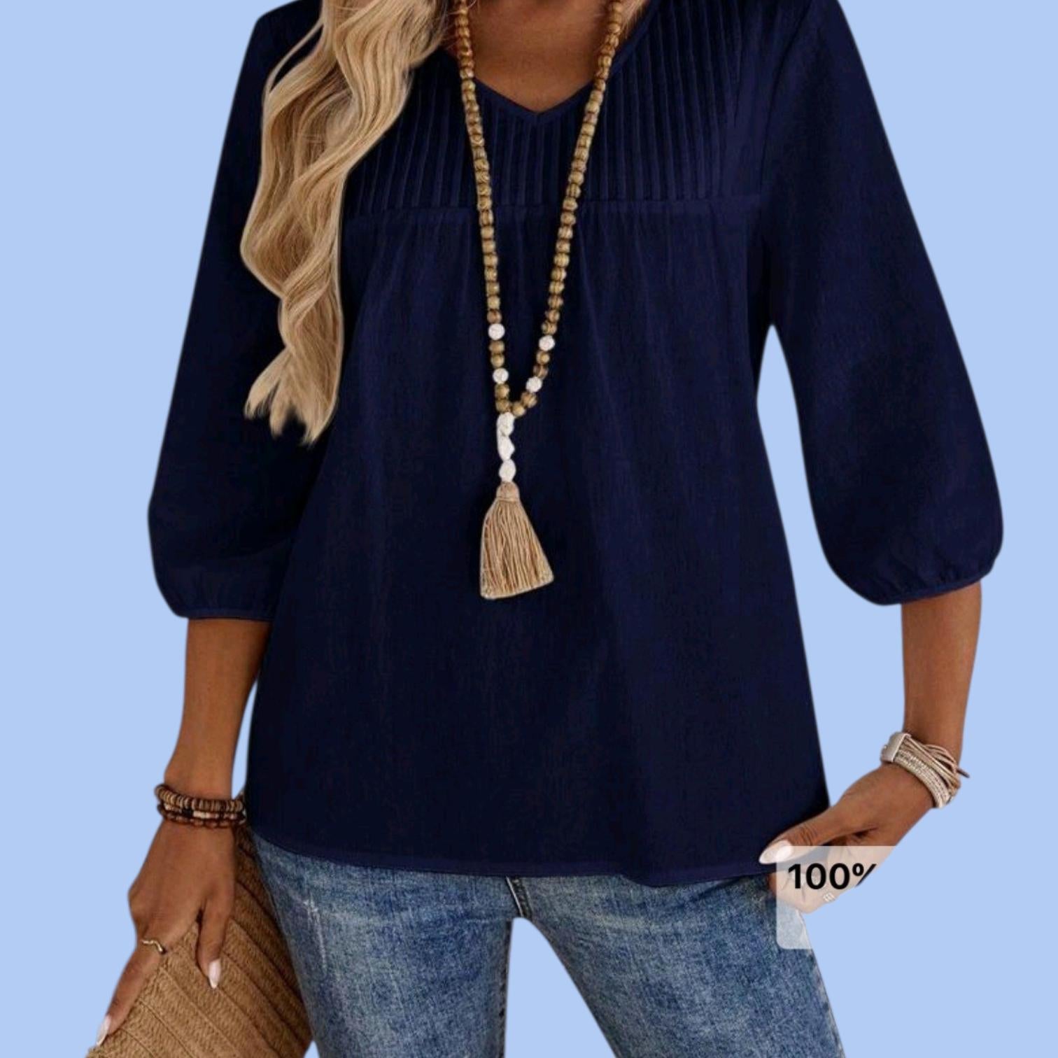Boho Peasant Top - Flowy Tunic - Pleated Bohemian Blouse Size: L