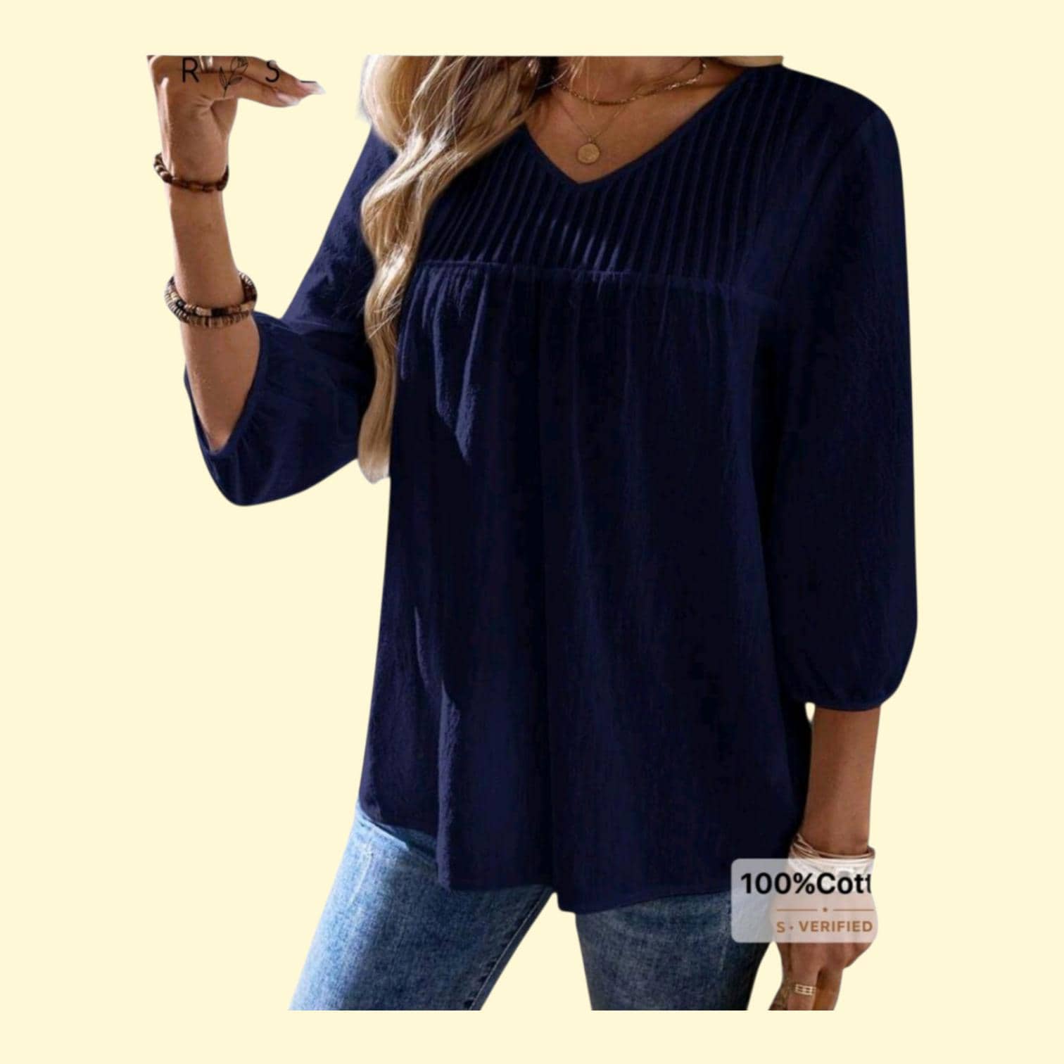 Boho Peasant Top - Flowy Tunic - Pleated Bohemian Blouse Size: L