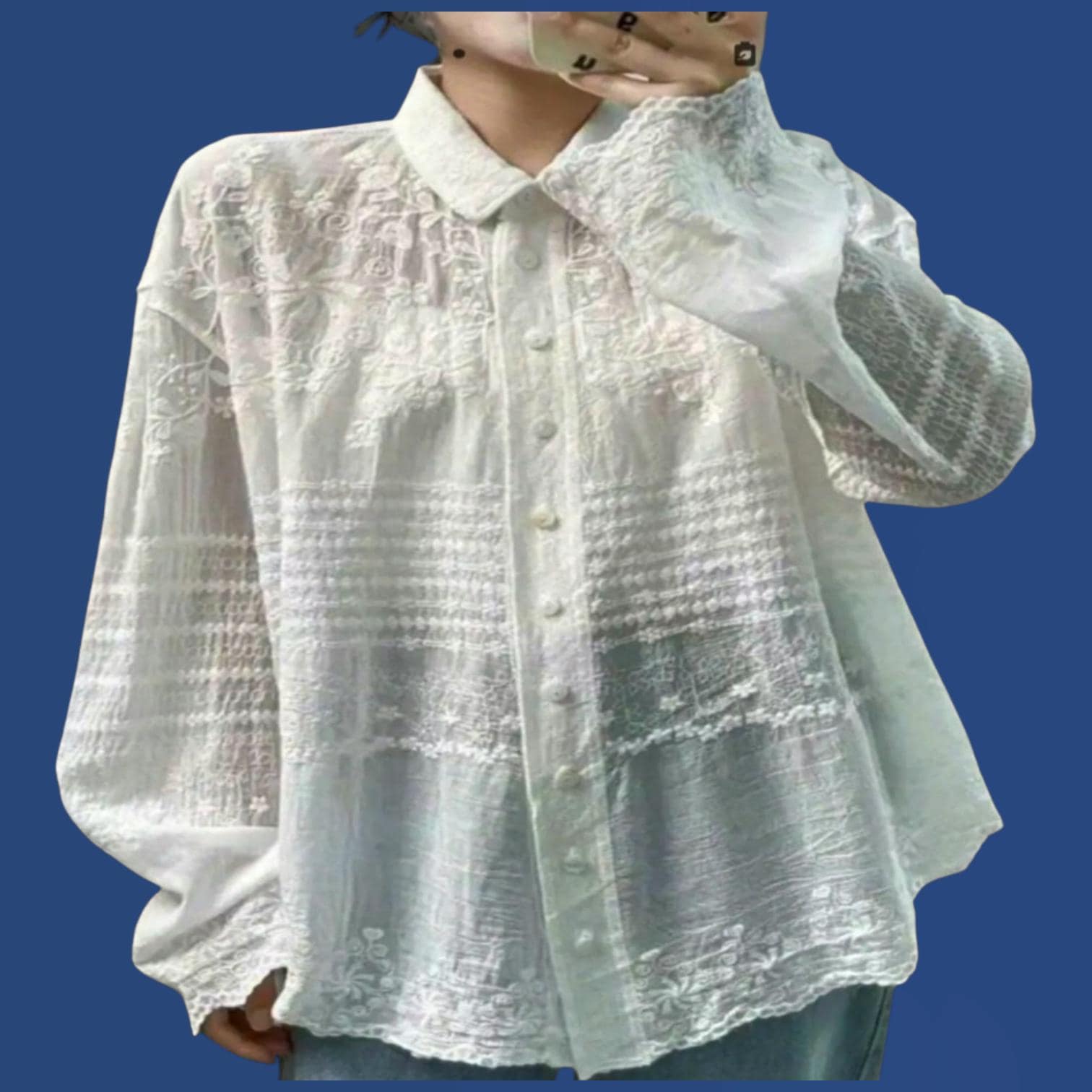White Boho Blouse | 100% Cotton Button-Down Flowy Top | One Size