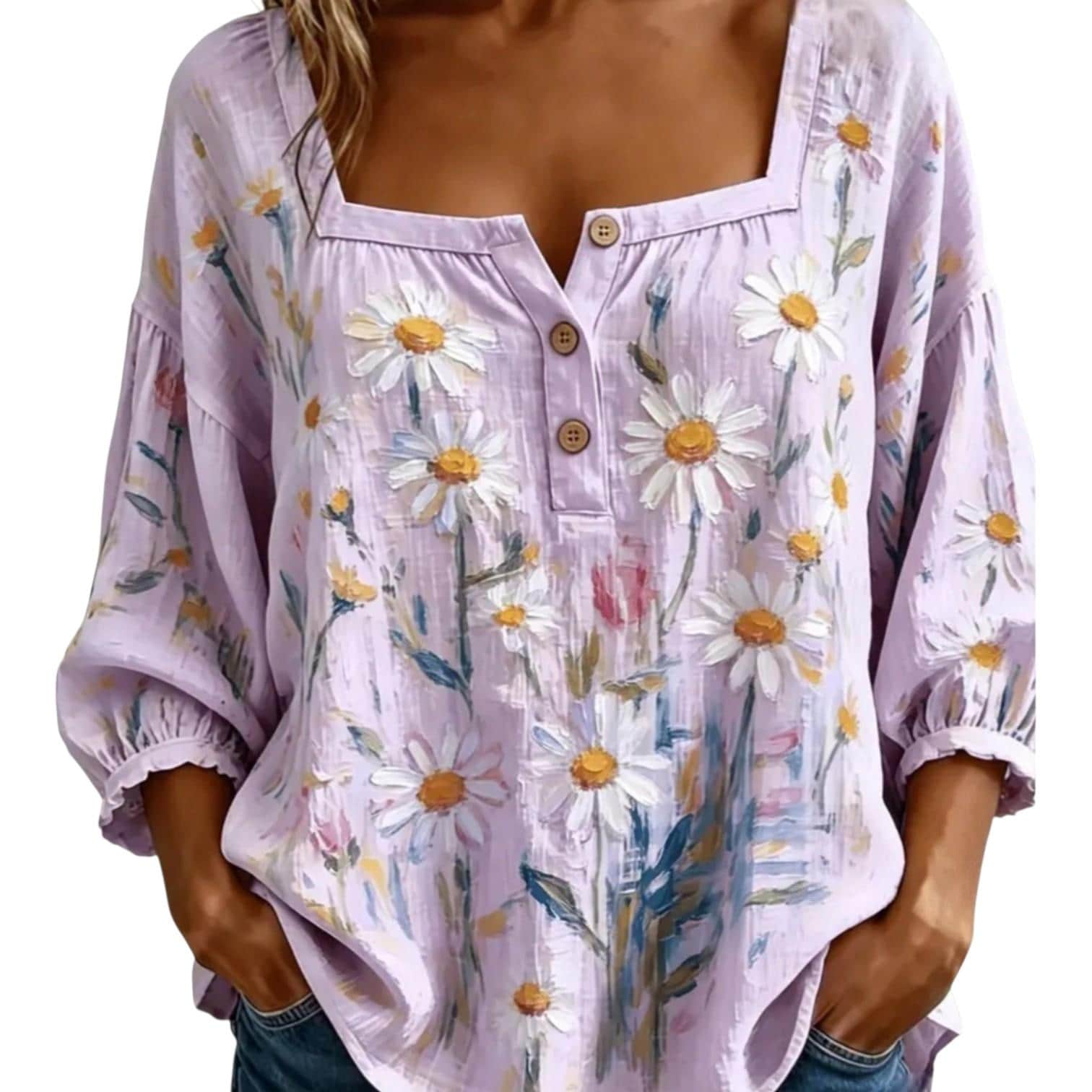 Boho Flowy Blouse - Women's Boutique Floral Top- Lavender Flowy Blouse - Size: M
