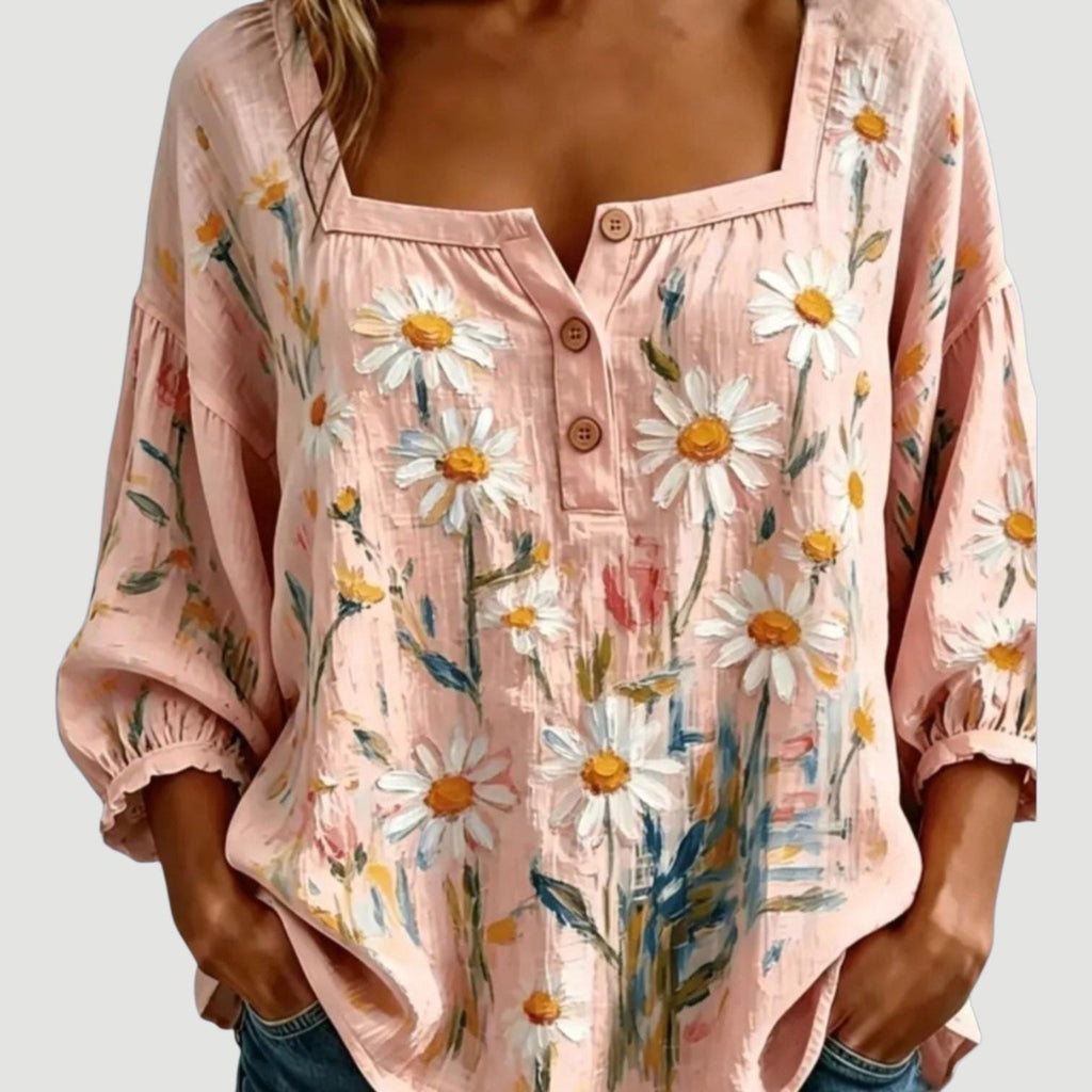 Bohemian Pink Summer Blouse - Floral design - Women's Boho Top - Size: XL