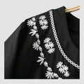 Oversized Boho Top Black White Embroidered Blouse, Loose Flowy Hippie Style 20 (4XL)
