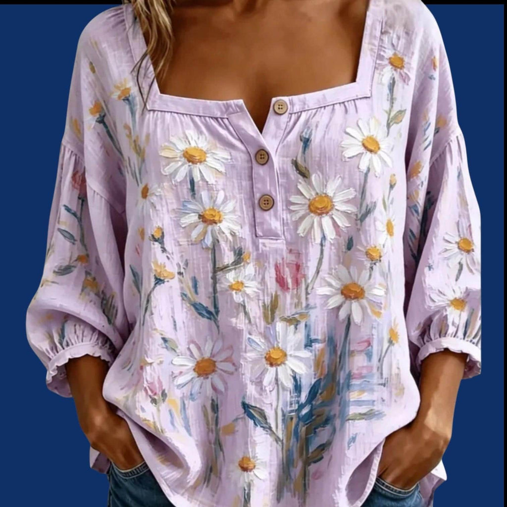 Boho Flowy Blouse - Women's Boutique Floral Top- Lavender Flowy Blouse - Size: M